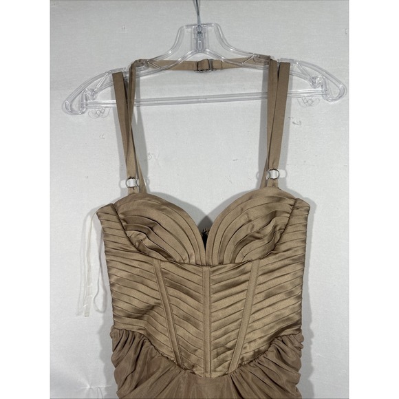 NEW $269 House Of Cb [ XS ] JOSEPHINE Taupe Pleated Corset Midi Dress T2013 - Picture 10 of 15